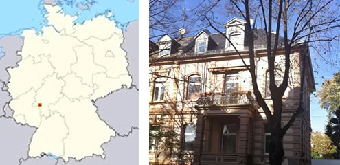 Übersichtskarte Deutschland und Außenfassade Villa Sharon